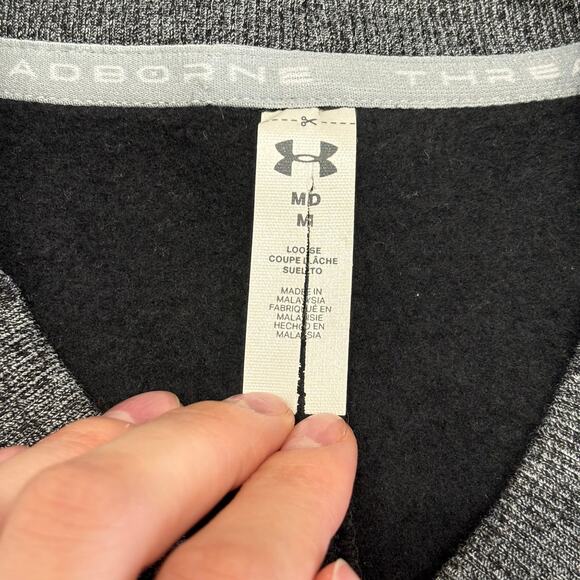 Under Armour Jacket Threadborne Black Gray Mens M Loose Zip Up Bomber Sweatshirt - Picture 5 of 8